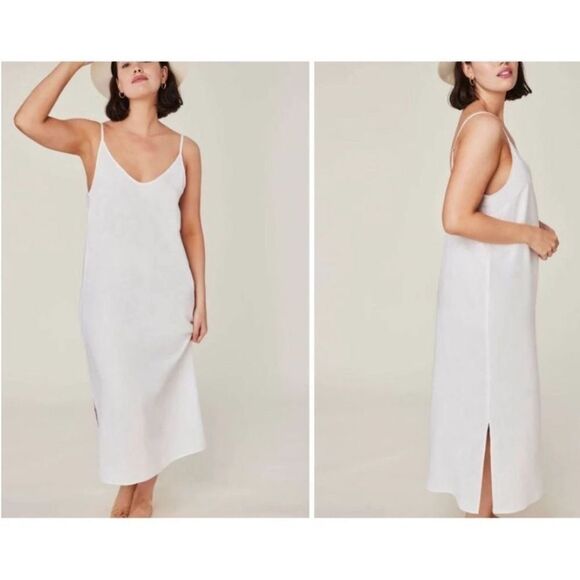 Andie Barreta Coconut Off White Linen Rayon Slip Midi Dress Sz M NWT - Picture 12 of 12